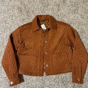 Express Quilted Corduroy Shirt Jacket in Rust